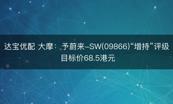 达宝优配 大摩：予蔚来-SW(09866)“增持”评级 目标价68.5港元
